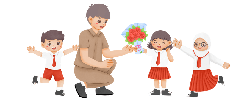 A man and three children are holding flowers png