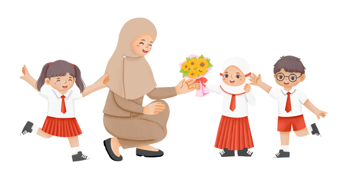 A cartoon of a woman giving flowers to children png