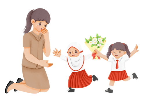 A woman is holding flowers and a little girl is running png