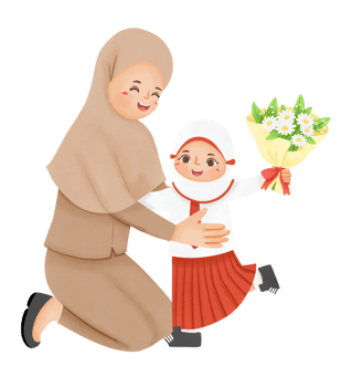 A woman is holding a child and giving her flowers png