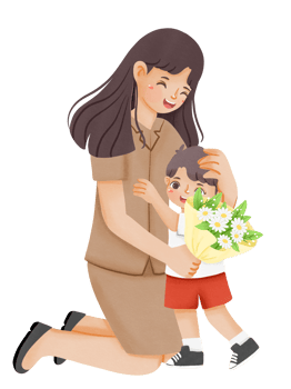 A woman is giving a child a bouquet of flowers png