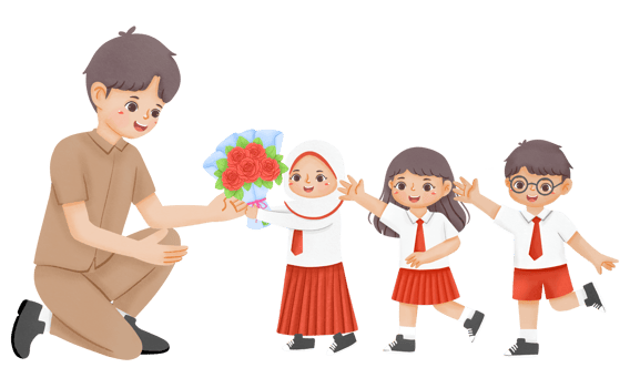A man is giving flowers to children png
