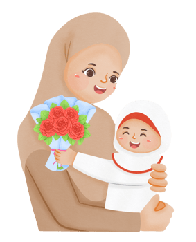 A woman holding a baby and a bouquet of flowers png
