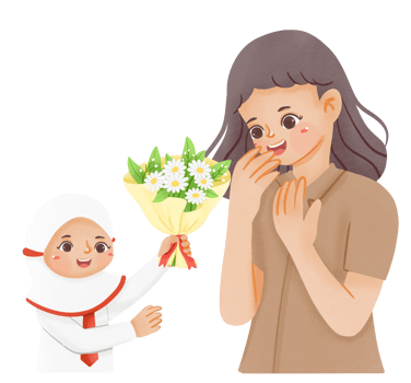 A mother giving her daughter a bouquet of flowers png