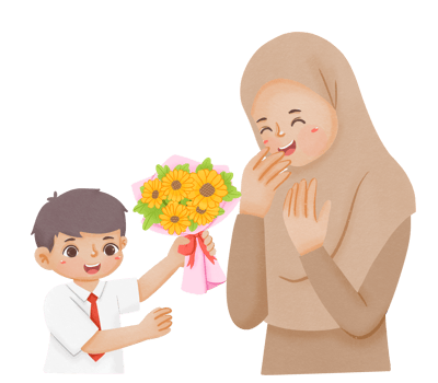 A woman giving a bouquet to a boy png