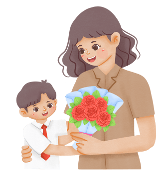 Mother and son with flowers png