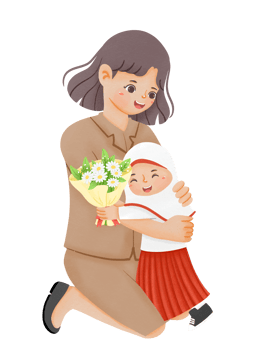 Mother and daughter with flowers png