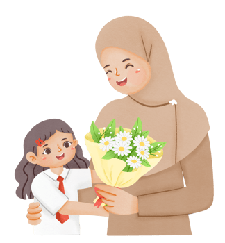A muslim woman giving flowers to a little girl png