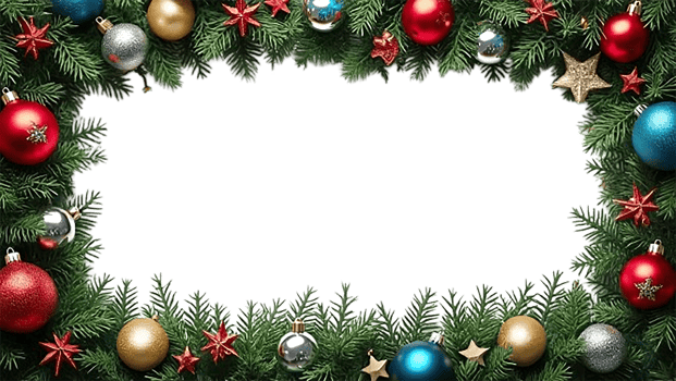 christmas frame with balls and fir branches isolated on transparent background png