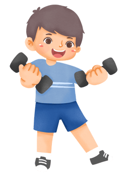 A boy is doing dumbbells in a cartoon png