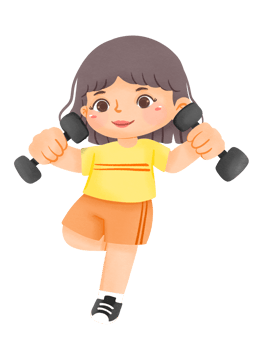 A cartoon girl doing dumbbells png