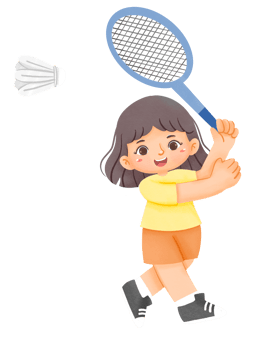 A girl is playing badminton with a racket png