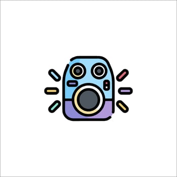 A camera icon with a rainbow background vector