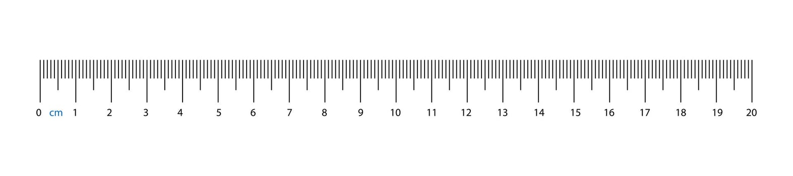 Ruler scale 20 centimeter measuring chart. Length measurement tool illustration. vector
