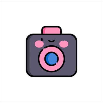 A pink camera icon with a pink face vector