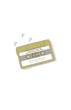 Retro vintage music cassette tape yellow green gray white issolated on white vector