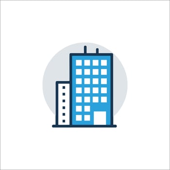 A building icon with a blue line vector