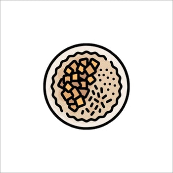 A bowl of rice with a piece of meat on top vector