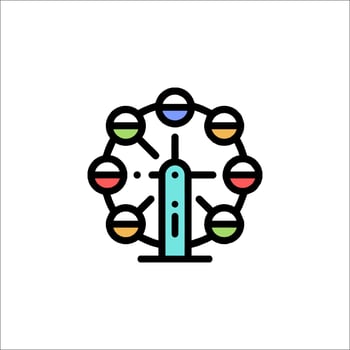 A ferris wheel icon with a number of different colored circles vector