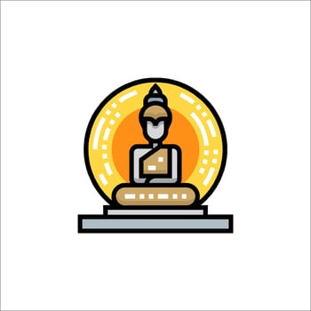 A buddha statue in a round glass vector