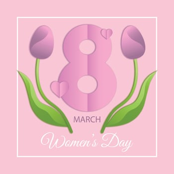 Postcard for March 8 in paper style with tulips vector