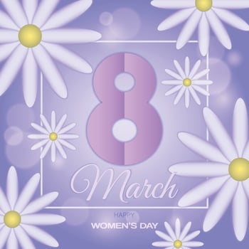 Postcard for March 8 in paper style with bokeh effect vector