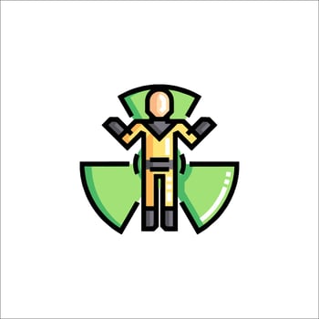 A man in a yellow suit standing on a green and yellow sign vector