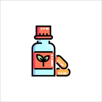 Pill bottle with plant and pills on white background vector
