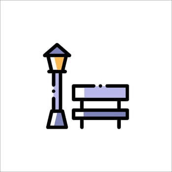 A lamp post and bench icon vector