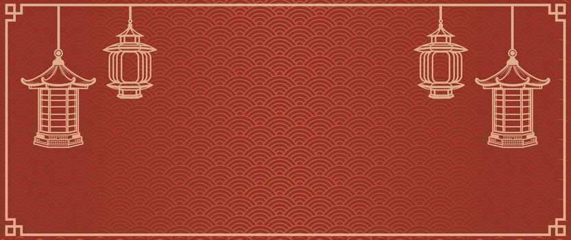 chinese new year banner background, greeting card, gold traditional pagoda lantern. free space for text in the middle. eps 10 vector