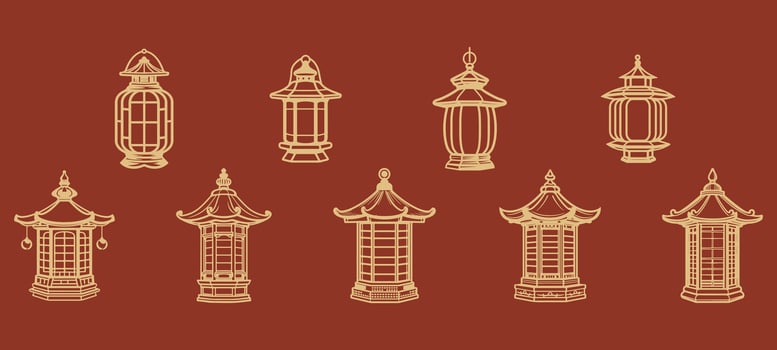 set of line art of ancient chinese pagoda lantern. isolated on a background. eps 10 vector