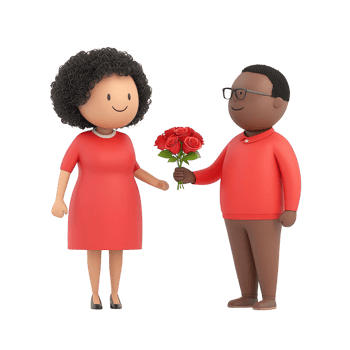 A couple exchanging roses, symbolizing love and affection in a joyful moment. png