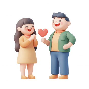 A cheerful couple sharing a loving moment with a heart symbol. png