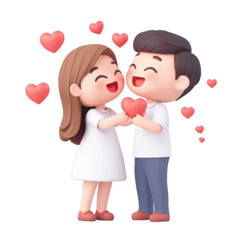 A joyful couple sharing love with hearts, showcasing affection and happiness. png