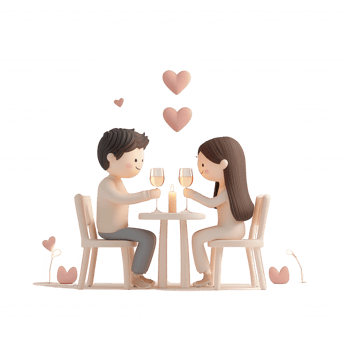 A romantic illustration of a couple enjoying drinks together, celebrating love. png