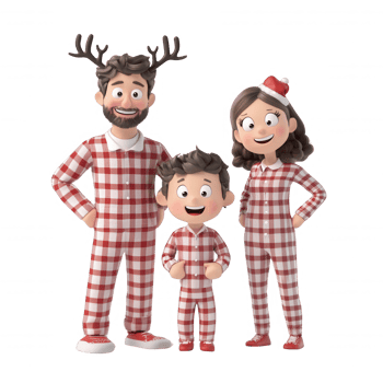 Cheerful family in matching pajamas celebrating the holiday spirit together. png