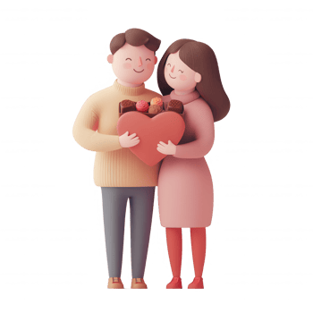 Couple sharing love with heart-shaped gift, illustrating affection and togetherness. png
