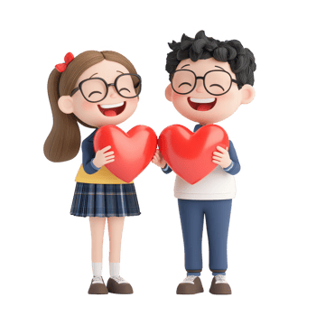 Cheerful children holding hearts, symbolizing love and friendship. png