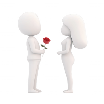 Two characters exchanging a rose, symbolizing love and connection in a simple style. png