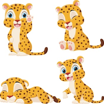 Set of little leopard cartoon vector