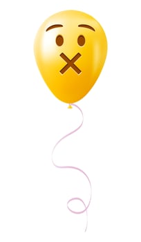 Emoji balloon with crossed out mouth face Yellow emoji smile vector