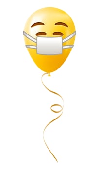 Emoji balloon with medical mask face Yellow emoji smile vector