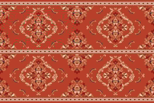 Vintage Arabic pattern. Persian colored carpet. Rich ornament for fabric design, handmade, interior decoration, textiles. Red background. vector