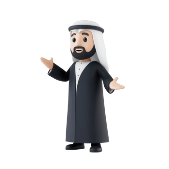 A cheerful man in traditional attire, smiling and welcoming with open arms. png