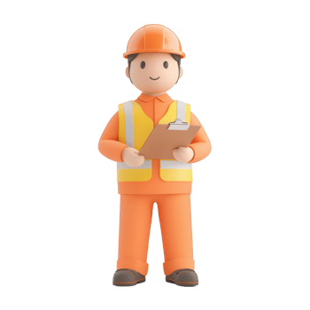 A construction worker holding a clipboard, cheerful and ready for tasks in safety gear. png