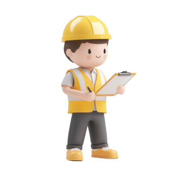 A cheerful construction worker holding a clipboard on the job site. png