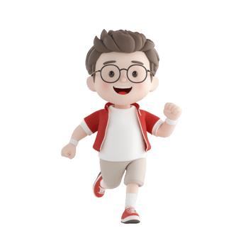 Cheerful cartoon boy running joyfully, showcasing energy and enthusiasm. png