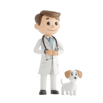 A cheerful doctor standing beside a cute dog, showcasing compassion and care. png