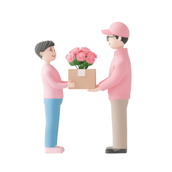 A cheerful moment of gifting a beautiful bouquet of roses between two people. png