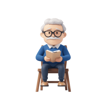 An elderly man reading a book, embodying wisdom and tranquility. png